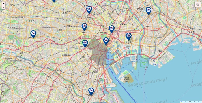東京都の上州屋の店舗地図