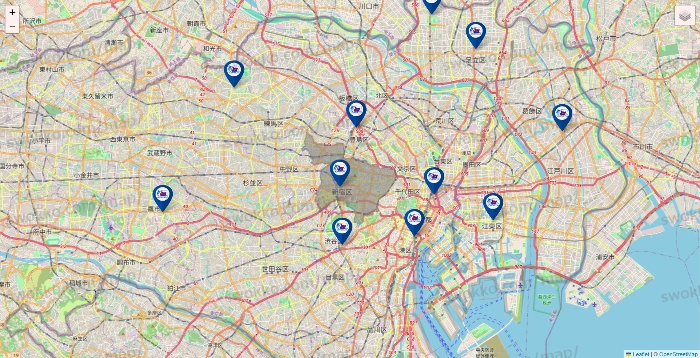 東京都の上州屋の店舗地図