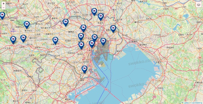 東京都の上州屋の店舗地図