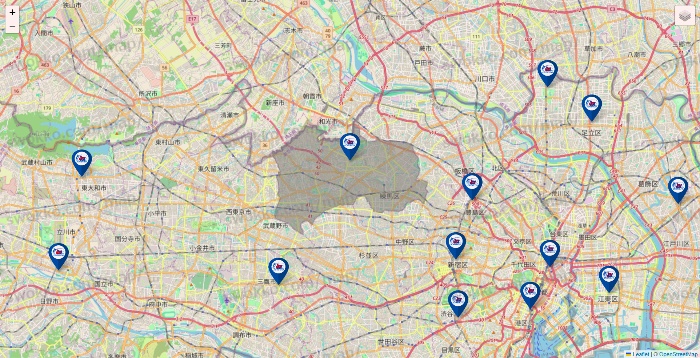 東京都の上州屋の店舗地図