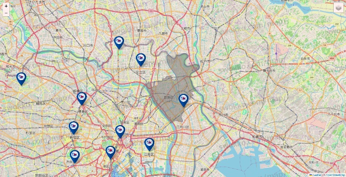 東京都の上州屋の店舗地図