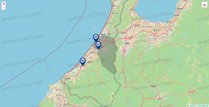 石川県の上州屋の店舗地図