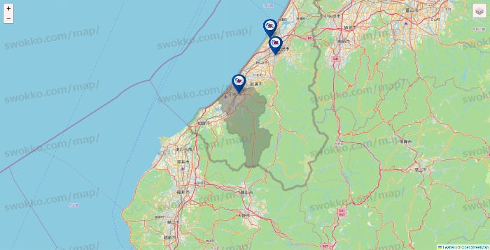 石川県の上州屋の店舗地図