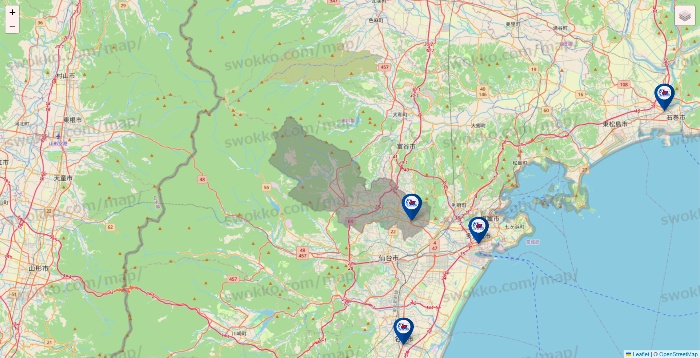 宮城県の上州屋の店舗地図