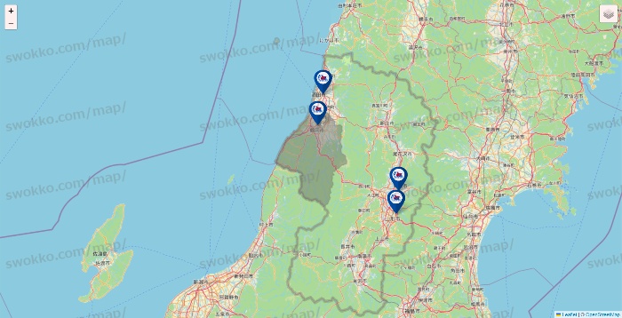 山形県の上州屋の店舗地図