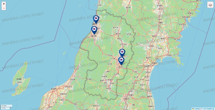 山形県の上州屋の店舗地図