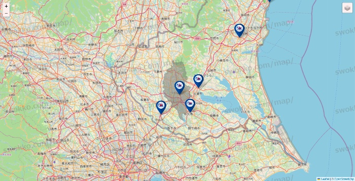 茨城県の上州屋の店舗地図