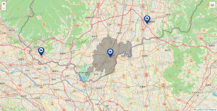 栃木県の上州屋の店舗地図