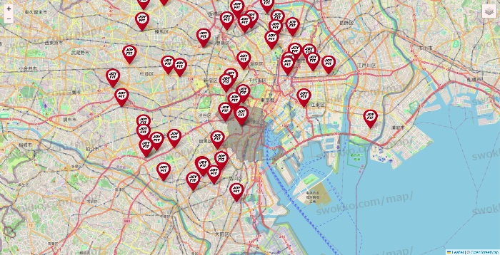 東京都のJOYFITの店舗地図