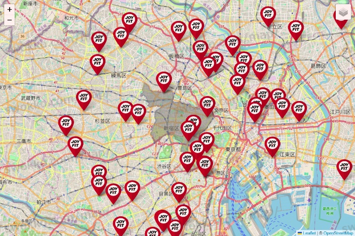 東京都のJOYFITの店舗地図