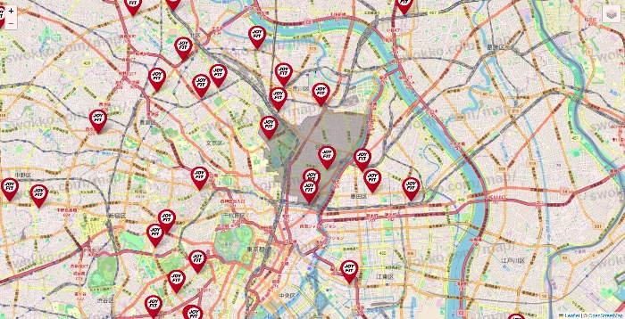 東京都のJOYFITの店舗地図