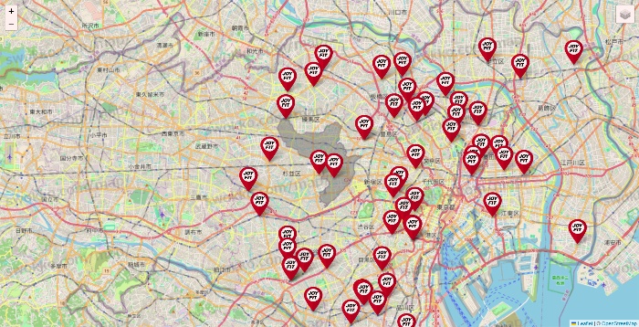 東京都のJOYFITの店舗地図