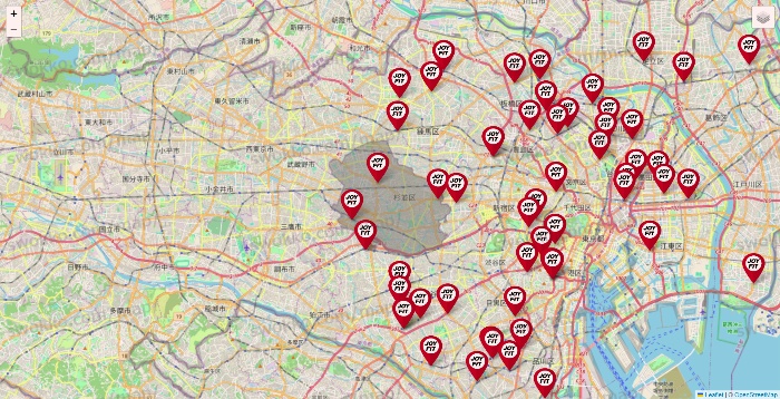 東京都のJOYFITの店舗地図