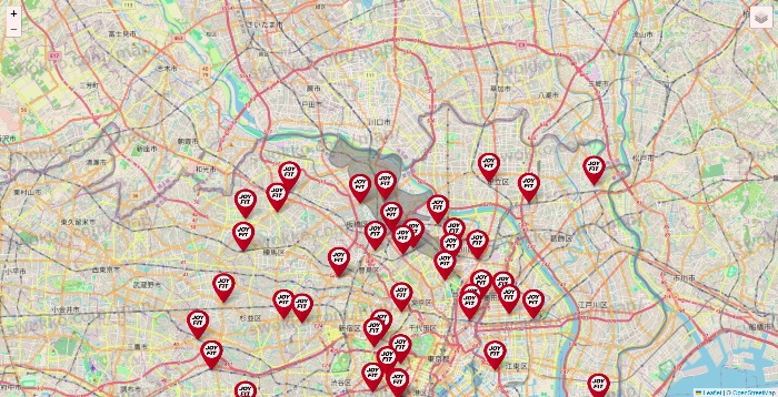 東京都のJOYFITの店舗地図