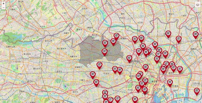 東京都のJOYFITの店舗地図