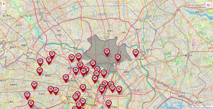 東京都のJOYFITの店舗地図