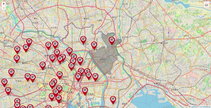 東京都のJOYFITの店舗地図