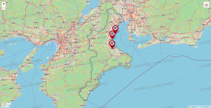 三重県のJOYFITの店舗地図
