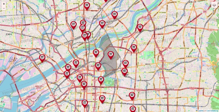 大阪府のJOYFITの店舗地図