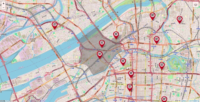大阪府のJOYFITの店舗地図