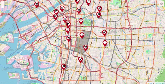 大阪府のJOYFITの店舗地図