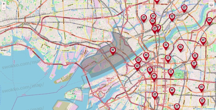 大阪府のJOYFITの店舗地図