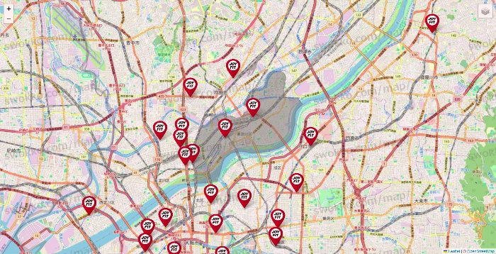 大阪府のJOYFITの店舗地図