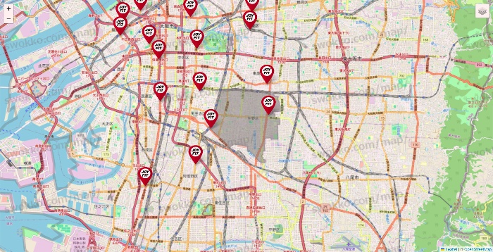 大阪府のJOYFITの店舗地図