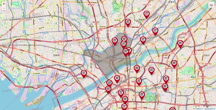 大阪府のJOYFITの店舗地図