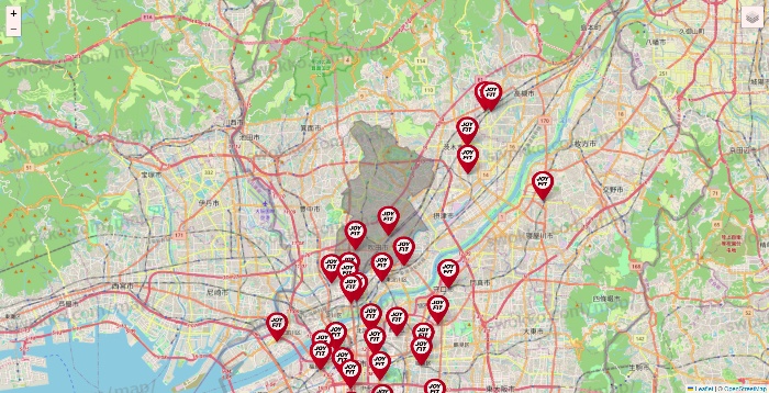 大阪府のJOYFITの店舗地図