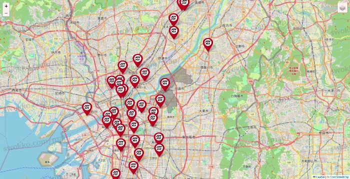 大阪府のJOYFITの店舗地図