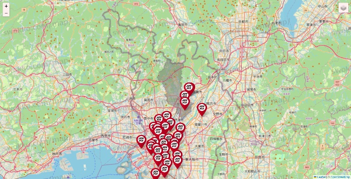 大阪府のJOYFITの店舗地図