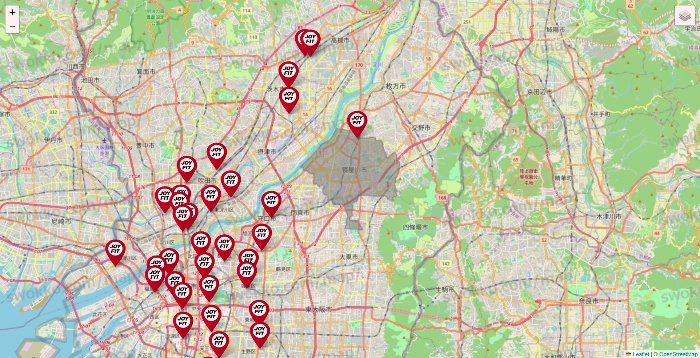 大阪府のJOYFITの店舗地図