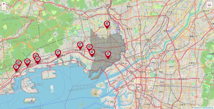 兵庫県のJOYFITの店舗地図