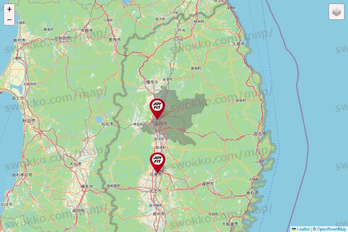 岩手県のJOYFITの店舗地図
