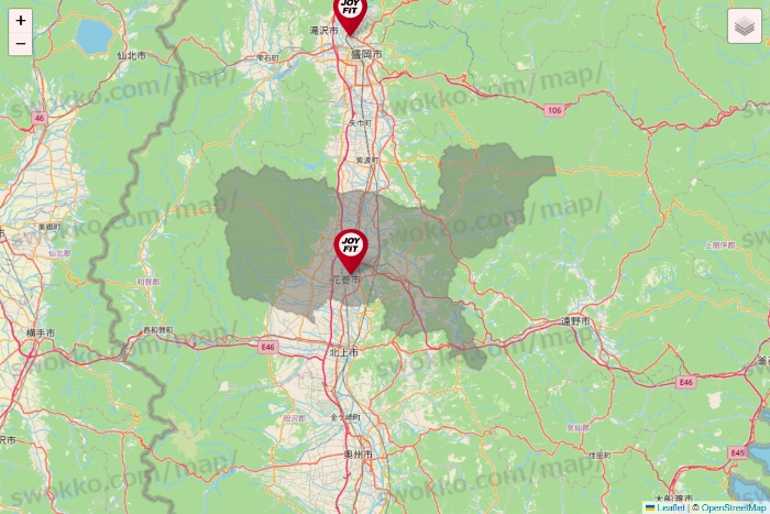 岩手県のJOYFITの店舗地図
