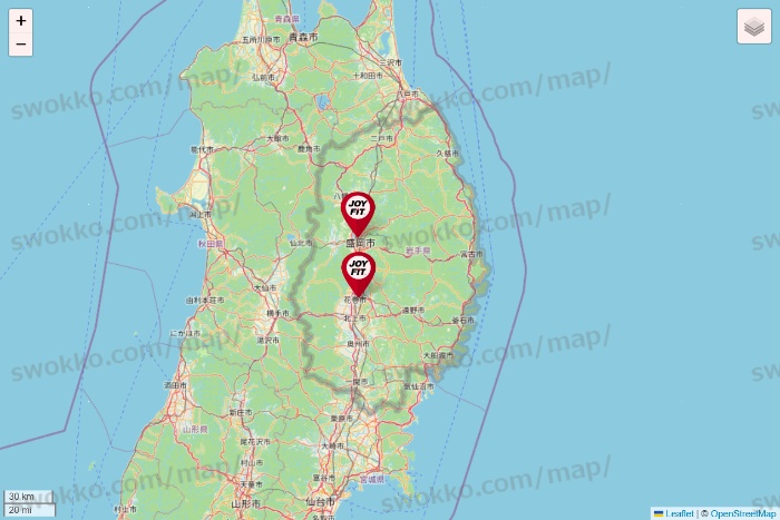 岩手県のJOYFITの店舗地図