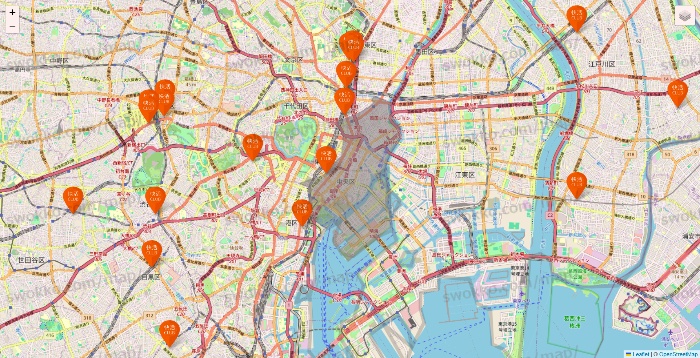中央区の快活CLUBの店舗地図