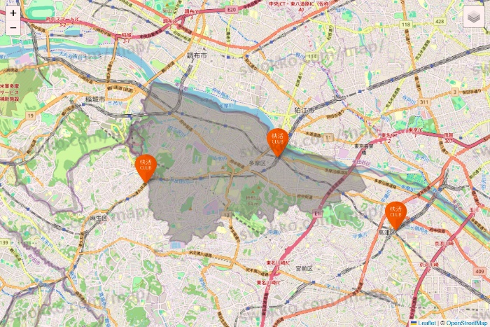 神奈川県の快活CLUBの店舗地図