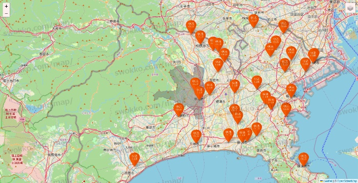 神奈川県の快活CLUBの店舗地図