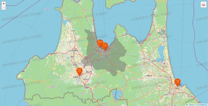 青森県の快活CLUBの店舗地図
