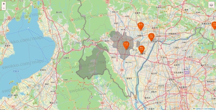 岐阜県の快活CLUBの店舗地図