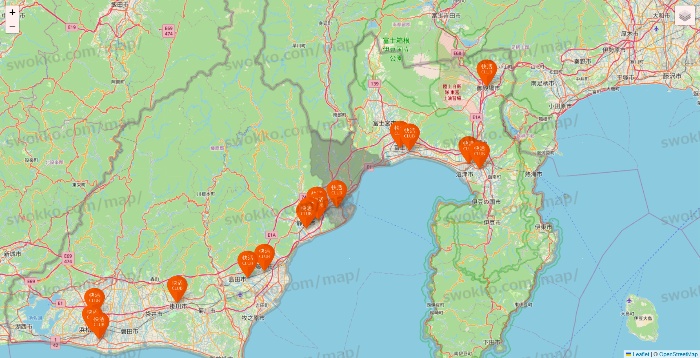 静岡県の快活CLUBの店舗地図