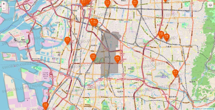 大阪府の快活CLUBの店舗地図