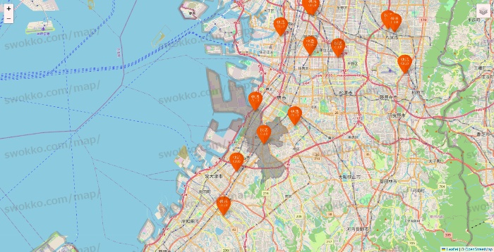 大阪府の快活CLUBの店舗地図