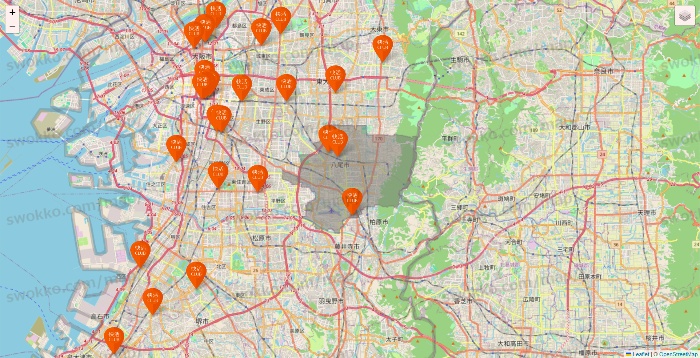 大阪府の快活CLUBの店舗地図