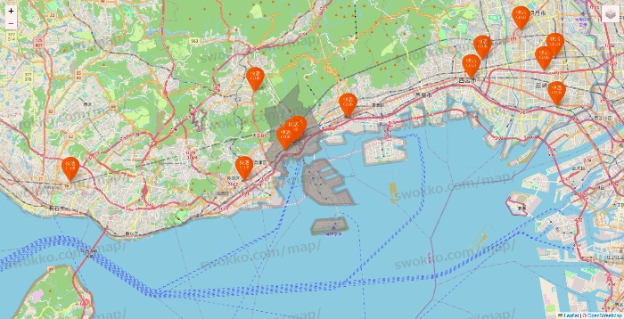 兵庫県の快活CLUBの店舗地図