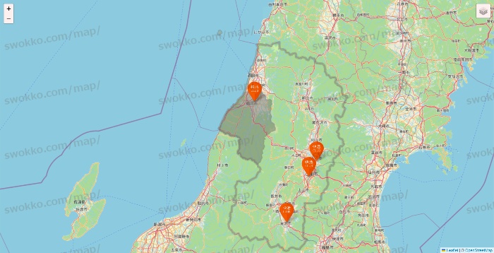 山形県の快活CLUBの店舗地図