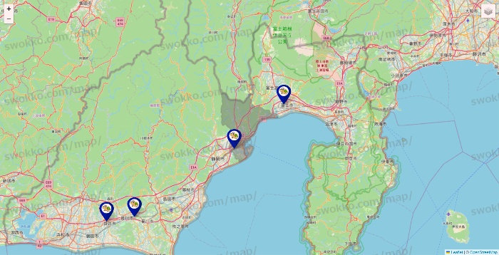 静岡県のかめやの店舗地図