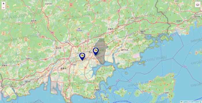 岡山県のかめやの店舗地図